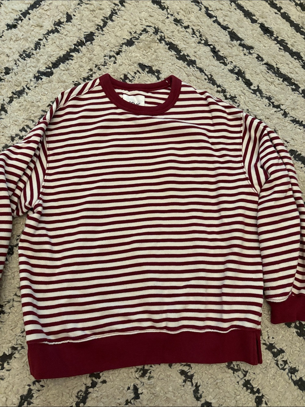 aerie Red and White Striped Pullover Sweatshirt